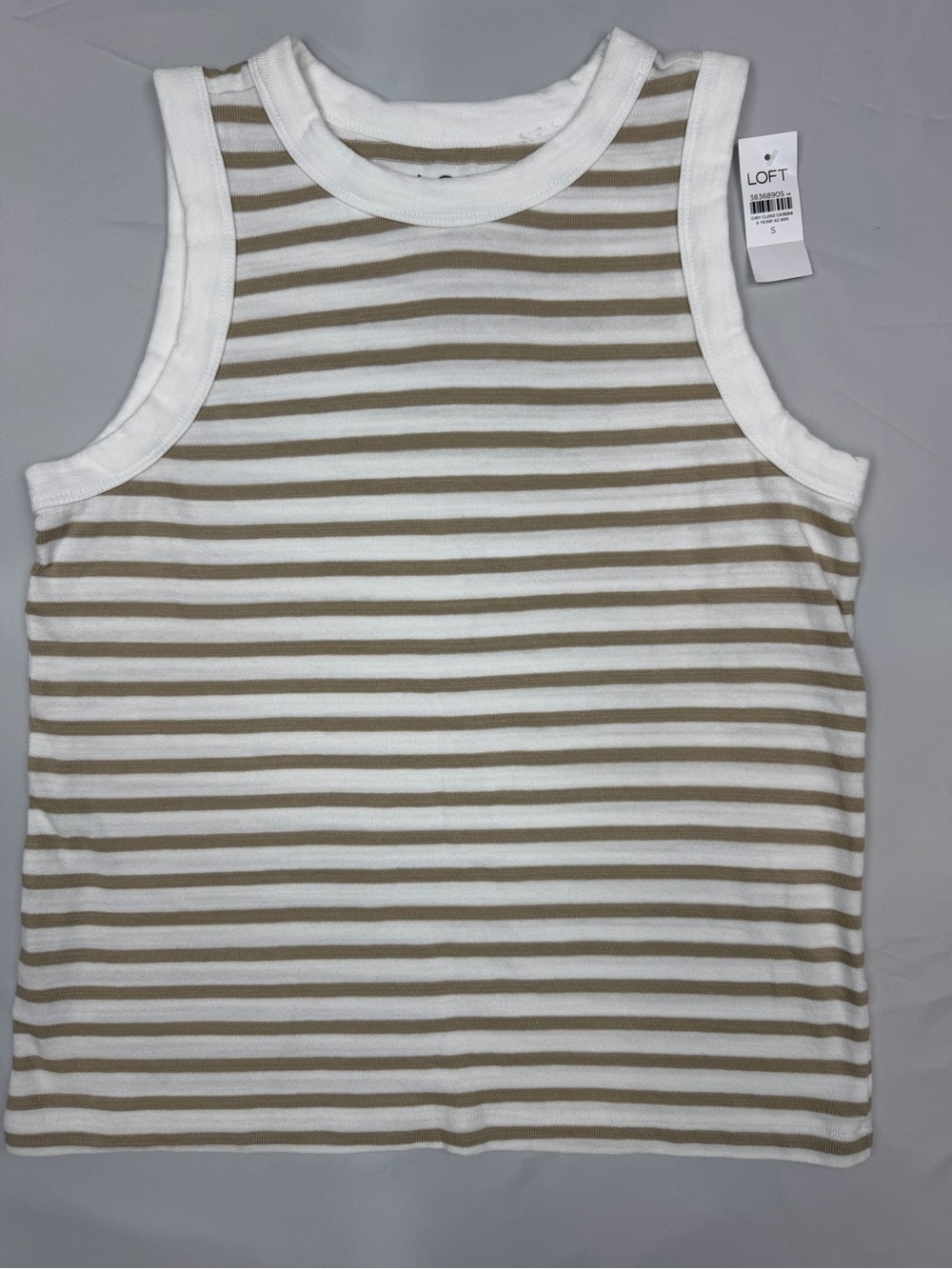 LOFT Striped Sleeveless Tank in White and Tan NWT